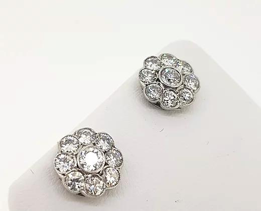 Diamond Flower Cluster Earrings, 1.50 carat total