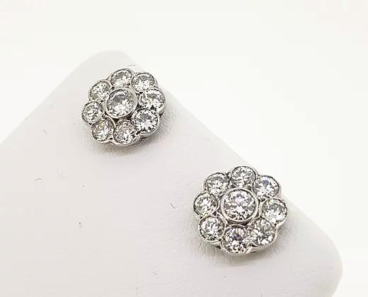 Diamond Flower Cluster Earrings, 1.50 carat total
