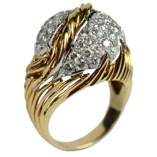 Vintage 1.50ct Diamond Gold Leaf Dome Ring, Circa 1950