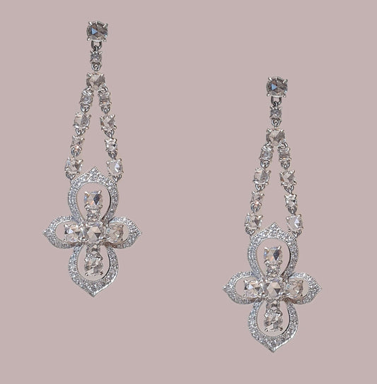 Vintage Brilliant and Rose Cut Diamond Cluster Drop Earrings