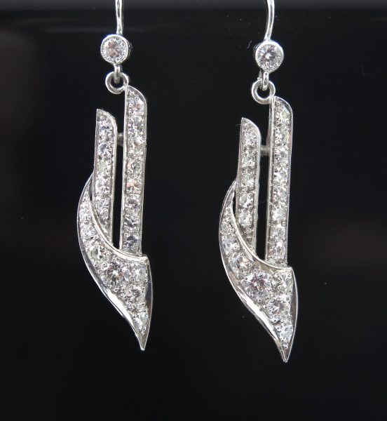 Art Deco Diamond Drop Earrings, Platinum