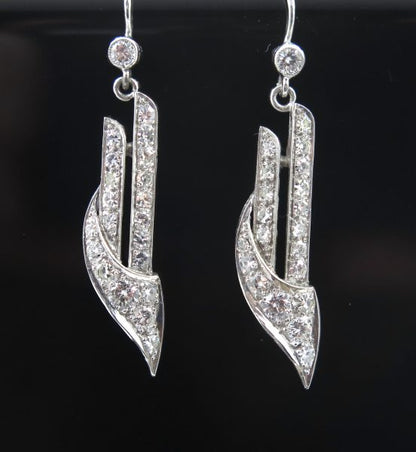 Art Deco Diamond Drop Earrings, Platinum