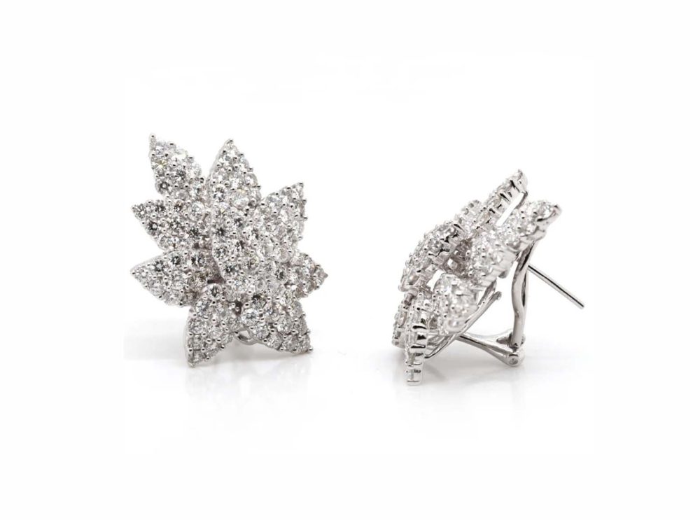 18ct White Gold Pave Set Floral Diamond Earrings