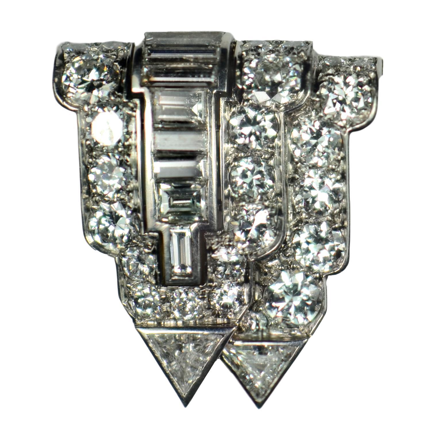 Art Deco 4.00ct Diamond, Platinum and 18ct Gold Clip Brooch