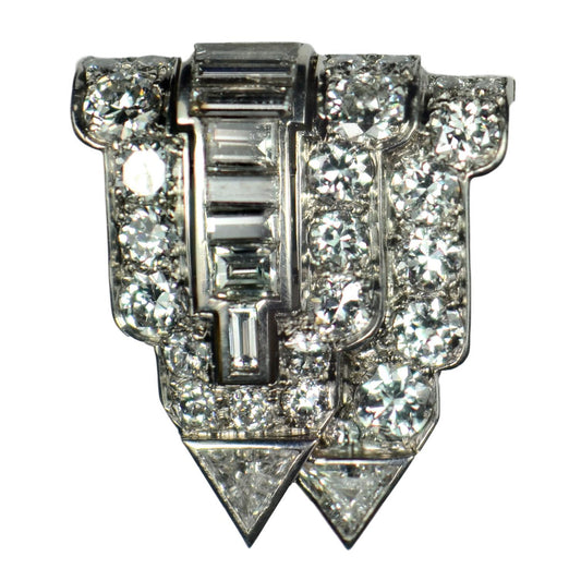Art Deco 4.00ct Diamond, Platinum and 18ct Gold Clip Brooch