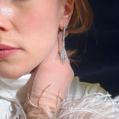 diamond drop earrings with three drops Vintage Art Deco Style Diamond Briolettes 