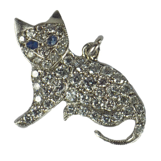 Art Deco 1.30ct Diamond, Sapphire and Platinum Cat Charm Pendant