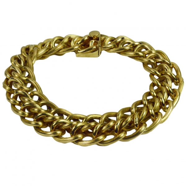 Yellow Gold Engraved Double Curb Link Bracelet