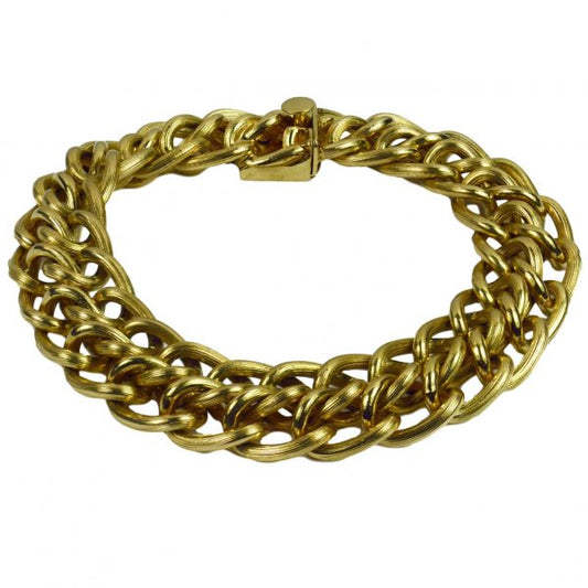 Yellow Gold Engraved Double Curb Link Bracelet