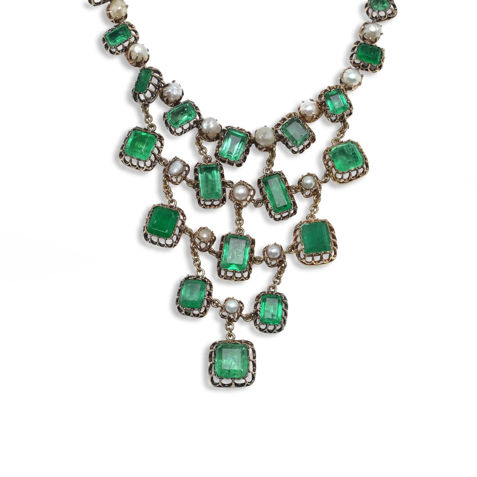 Georgian Emerald And Natural Pearl Necklace
