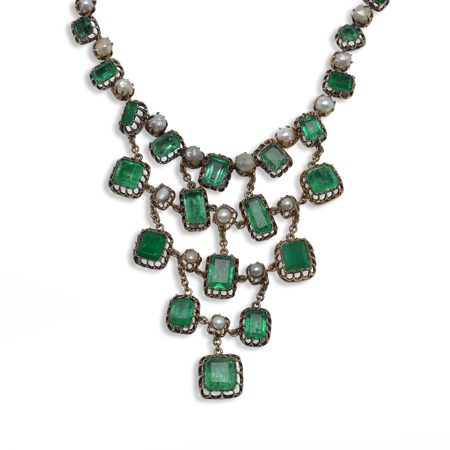 Georgian Emerald And Natural Pearl Necklace