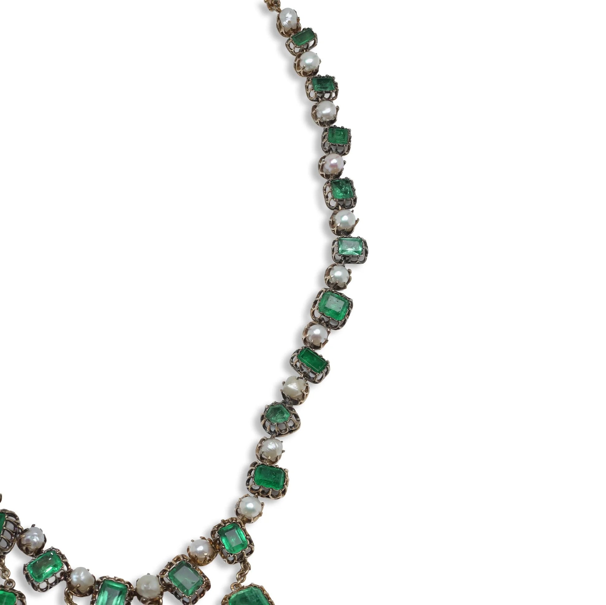 Georgian Emerald And Natural Pearl Necklace