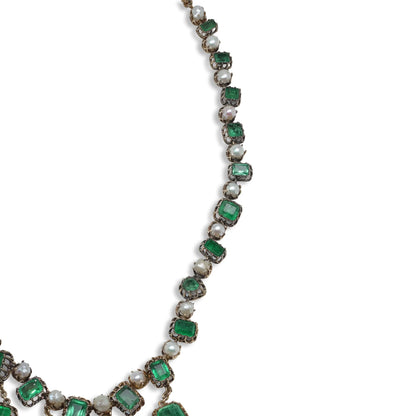 Georgian Emerald And Natural Pearl Necklace