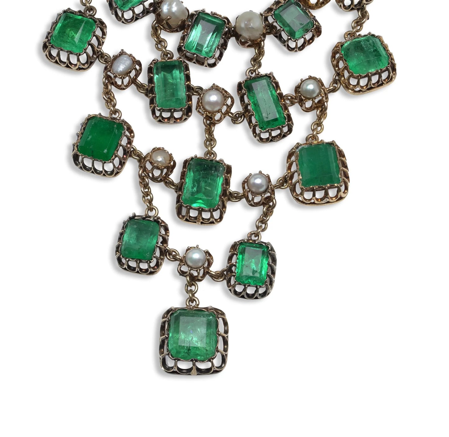 Georgian Emerald And Natural Pearl Necklace