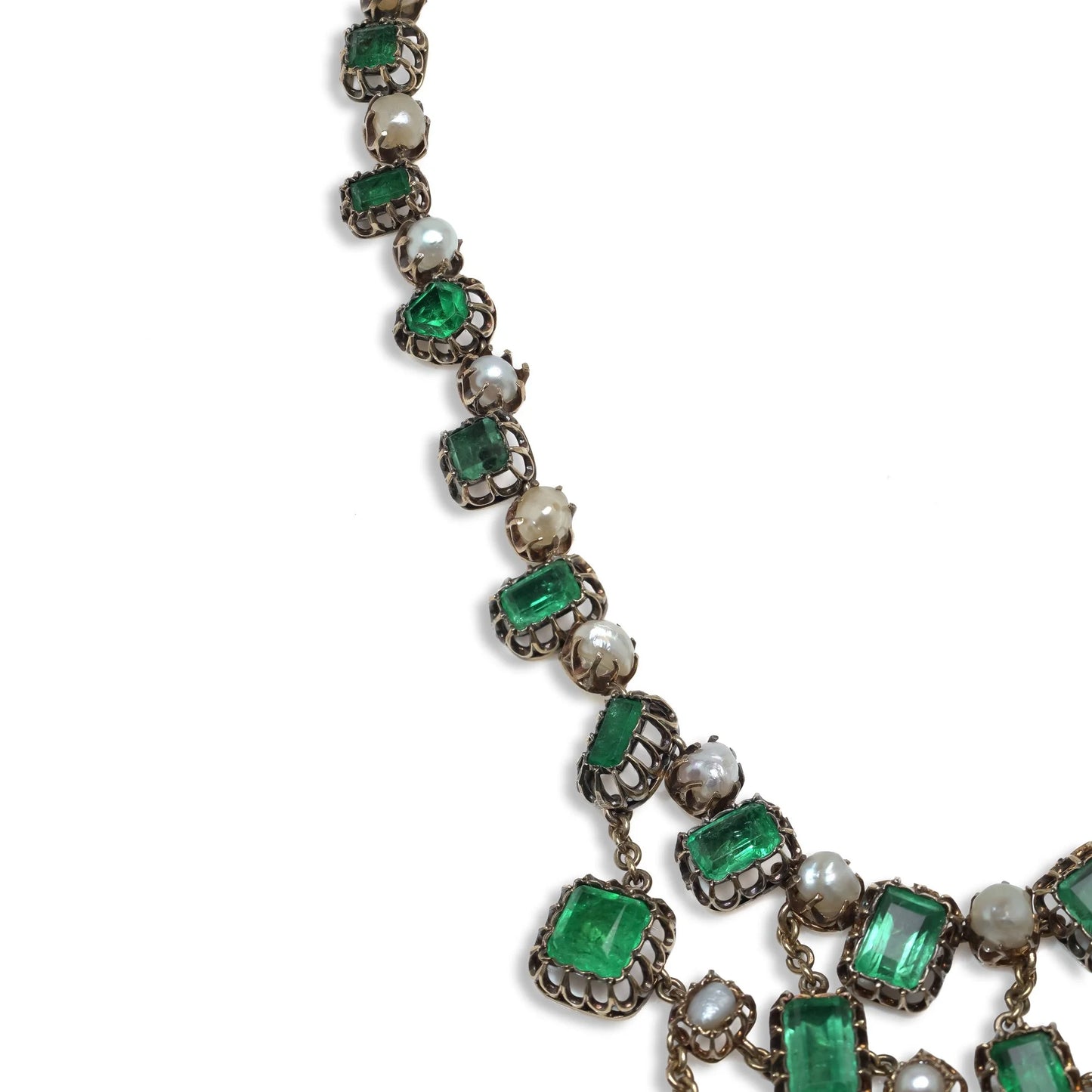 Georgian Emerald And Natural Pearl Necklace