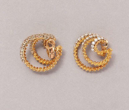 Vintage 18ct yellow gold and diamond triple hoop earrings circa 1973