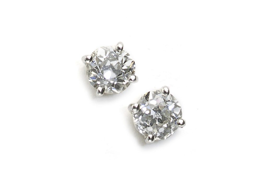 1.41 Carat Old-Cut Diamond Gold Stud Earrings