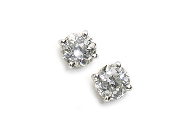 1.41 Carat Old-Cut Diamond Gold Stud Earrings