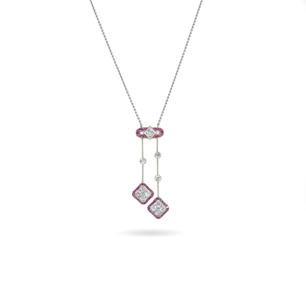 Edwardian Ruby And Diamond Pendant Necklace