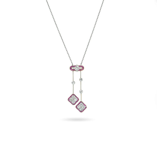 Edwardian Ruby and Diamond Pendant Necklace