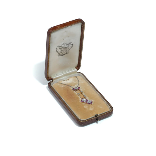 Edwardian Ruby and Diamond Pendant Necklace