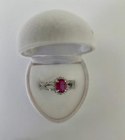 1.11ct No Heat Burma Ruby and Diamond Engagement Ring, 18ct White Gold
