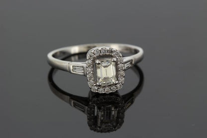 Emerald Cut Diamond Cluster Ring in 18ct White Gold, 0.52 carats