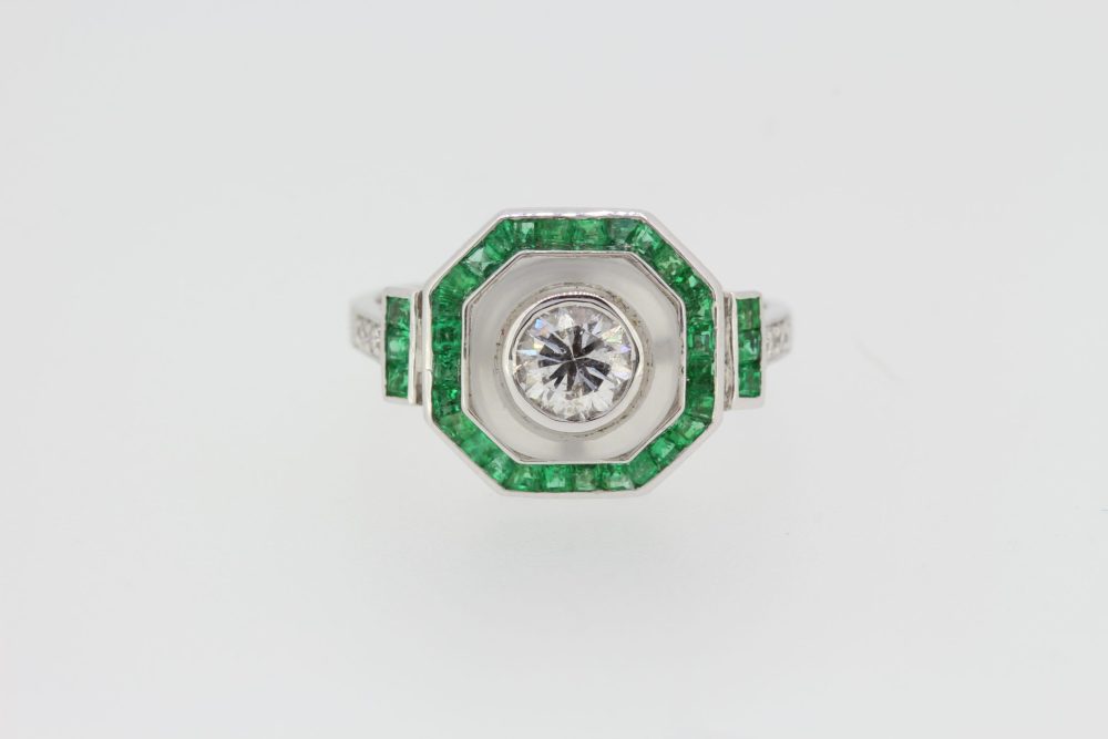 0.60ct Diamond, Crystal and Emerald Cluster Target Ring
