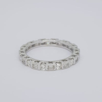 Baguette and Brilliant Cut Diamond Full Eternity Band Ring, 1.01 carat total, in 18ct White Gold, ring size O