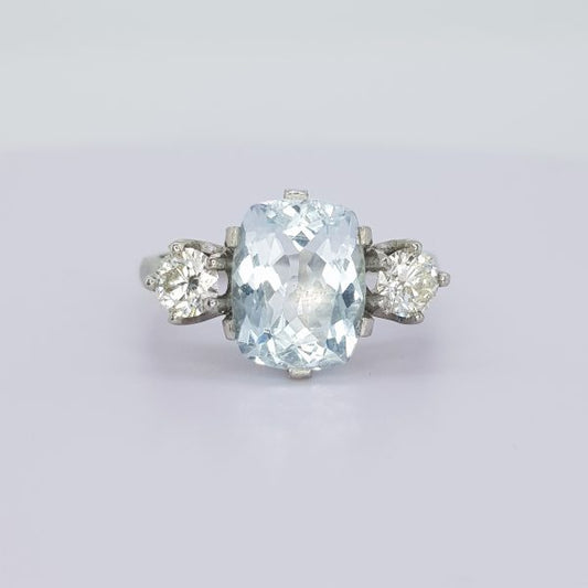 2.80ct Aquamarine and Diamond Three Stone Ring in Platinum
