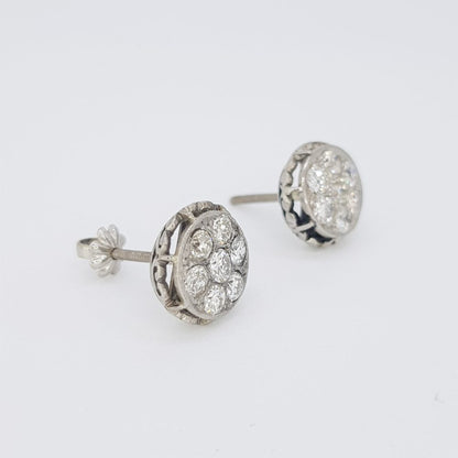 Vintage 1.50ct Diamond Cluster Stud Earrings in Platinum