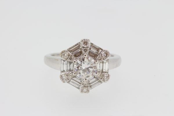 Contemporary Diamond Hexagonal Cluster Ring in 18ct White Gold