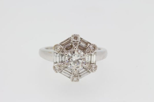Contemporary Diamond Hexagonal Cluster Ring in 18ct White Gold
