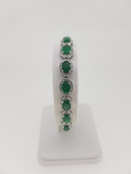 Emerald and Diamond Cluster Bracelet in 18ct white gold. Emeralds 13.00 carats. Diamonds 3.20 carats
