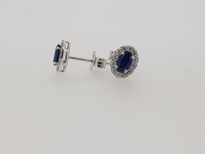 0.62ct Sapphire and Diamond Oval Cluster Stud Earrings in 18ct White Gold
