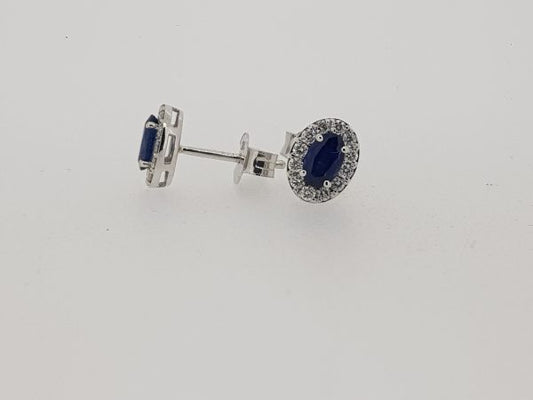 0.62ct Sapphire and Diamond Oval Cluster Stud Earrings in 18ct White Gold
