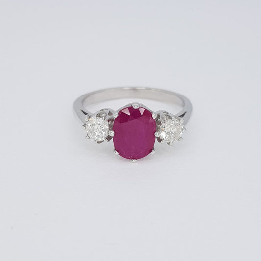 1.90ct Ruby and Diamond Three Stone Ring
