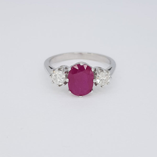 1.90ct Ruby and Diamond Three Stone Ring