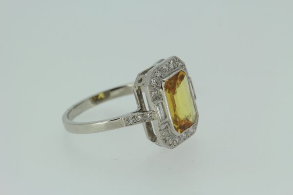 Yellow Sapphire and Diamond Cluster Dress Ring in Platinum, 2 carats