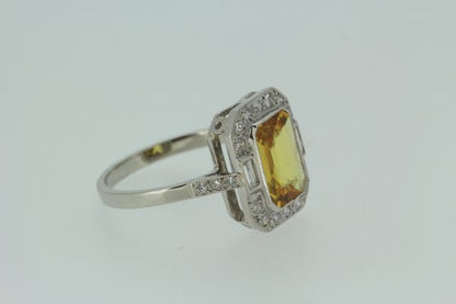 Yellow Sapphire and Diamond Cluster Dress Ring in Platinum, 2 carats