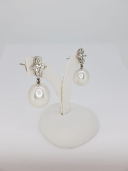 South Sea Pearl and Diamond Drop Earrings in 18ct White Gold