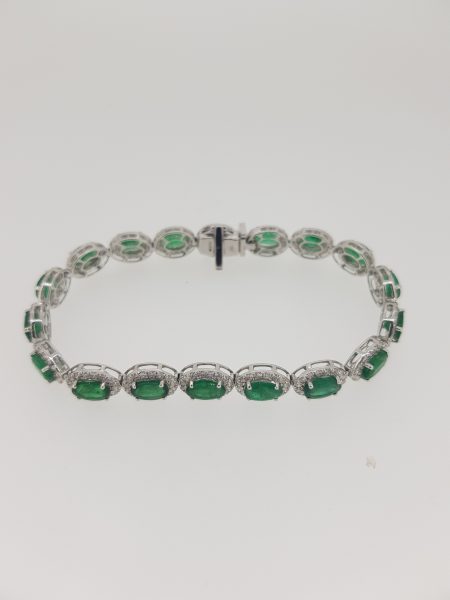 Emerald and Diamond Cluster Bracelet in 18ct white gold. Emeralds 13.00 carats. Diamonds 3.20 carats