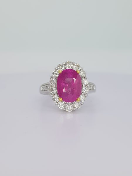 1.70ct Pink Sapphire and Diamond Oval Cluster Ring