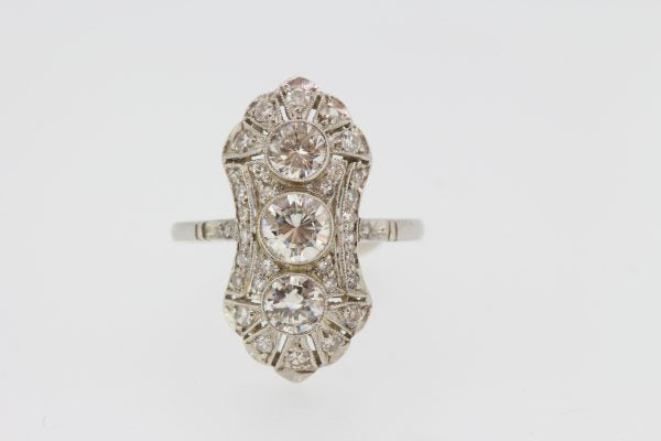 Vintage Three Stone Diamond Plaque Ring, 1.00 carat total
