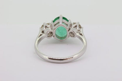 1.45ct Emerald and Diamond Three Stone Ring in 18ct White Gold