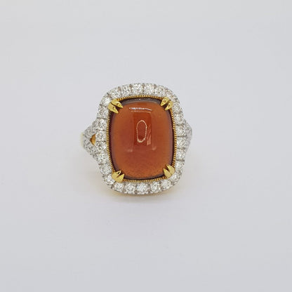 Cabochon Garnet and Diamond Cluster Ring in 18ct Yellow Gold