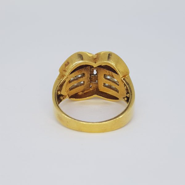 Pearl and Diamond Crossover Ring in 18ct yellow gold