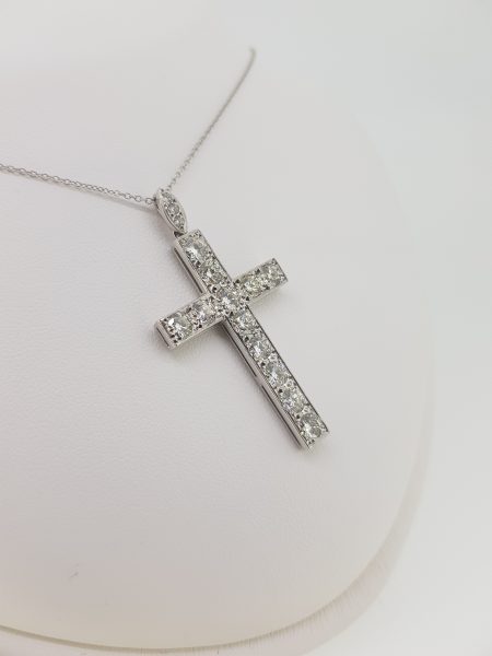 Diamond Cross Pendant in 18ct White Gold, 3.00 carats