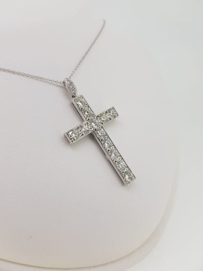 Diamond Cross Pendant in 18ct White Gold, 3.00 carats