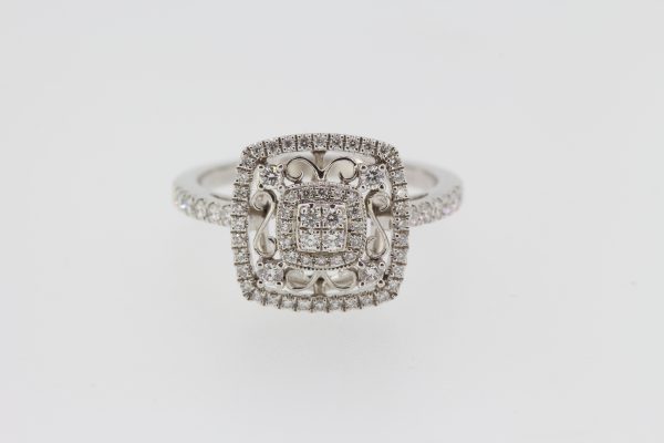 Decorative Square Shaped Diamond Cluster Ring